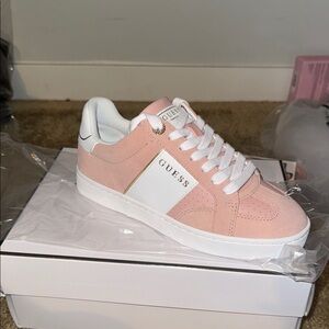 GUESS Women's Blush Pink and White Sneakers